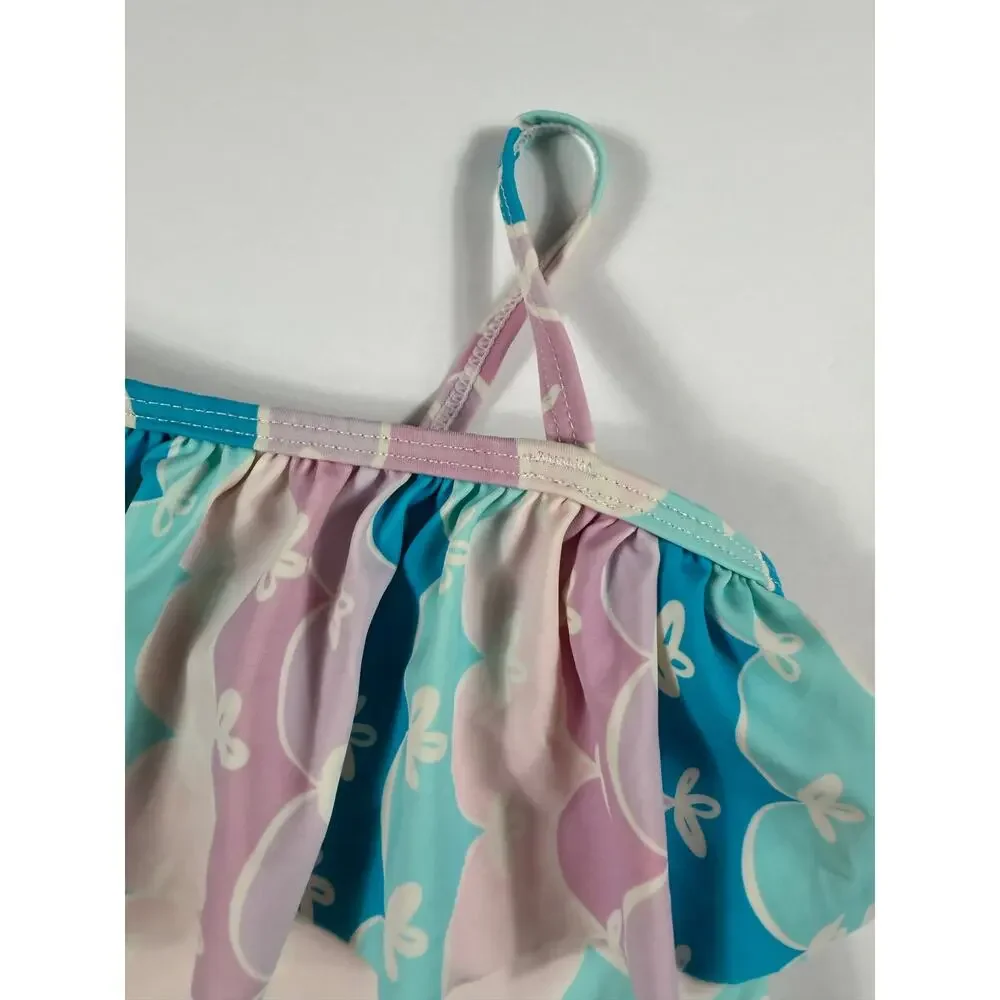 RuffleButts One-Shoulder Ruffle Scallop Print One Piece Swimsuit size 4